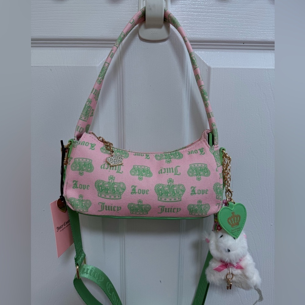 NWT Juicy Couture Juicy Festival Shoulder Bag In Pink Diamond/Retro Green